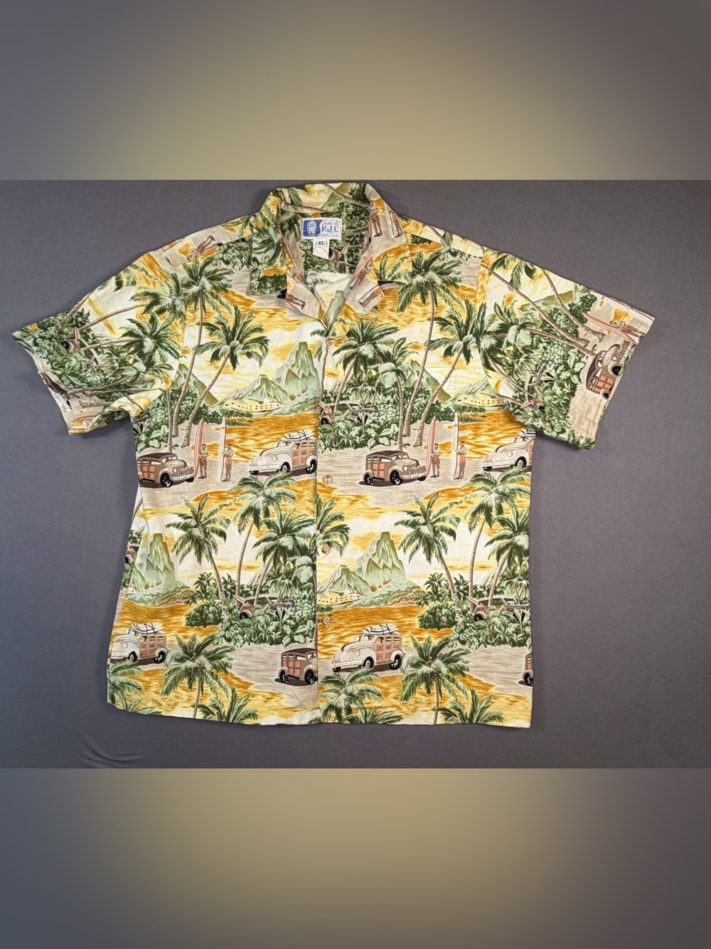 VTG RJC Made in USA Men Hawaiian Button Front Short Sleeve Surf Shirt Size XL